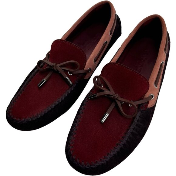 NWOB Louis Vuitton Red & Brown Suede w/ Leather Bow Loafer Shoes Size 7.5 - Picture 3 of 12